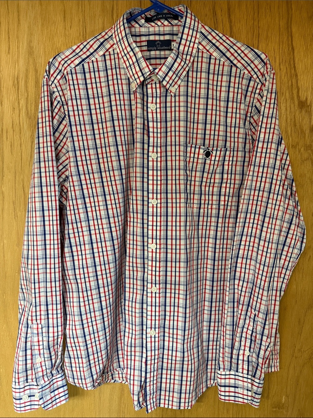 Simply Southern Men's Red, Blue & White Plaid Button-Down Shirt